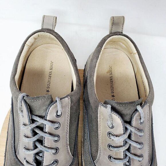 John Varvatos Shoes Mens 13 Redding Low Grey Leather Canvas Sneaker Distressed - Picture 5 of 14